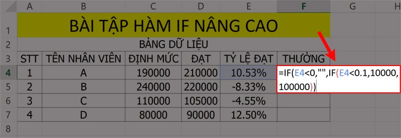 Bài tập hàm IF nâng cao