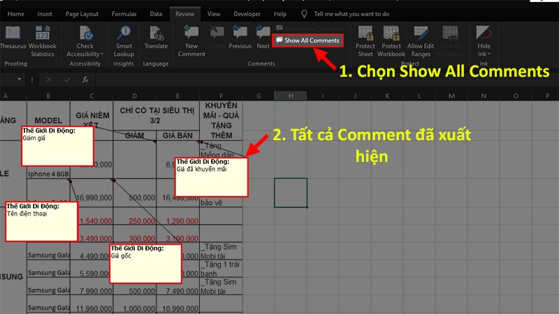 Chọn Show All Comments để hiện tất cả Comment