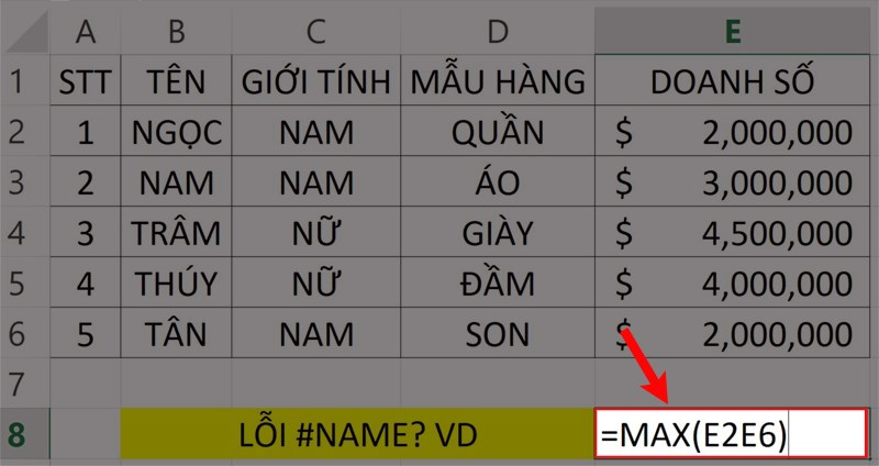 Lỗi #NAME? do thiếu dấu 2 chấm khi quét chọn dải ô.