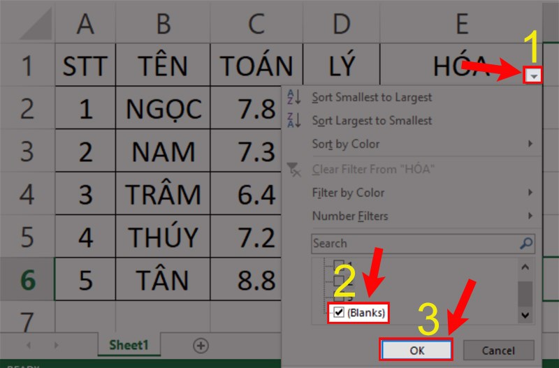 Chọn (Blanks) và nhấn OK.