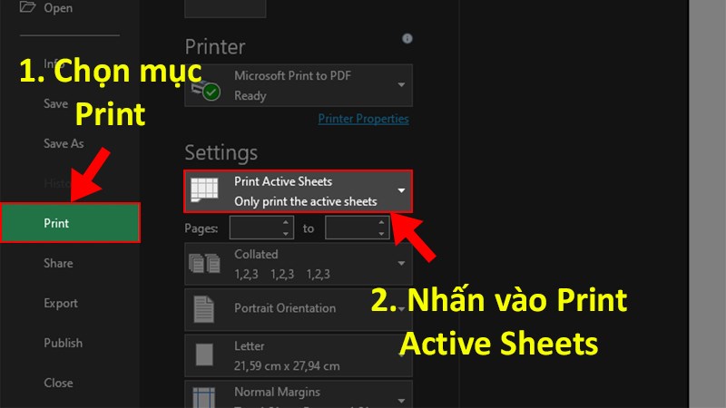 Nhập vào Print Active Sheets