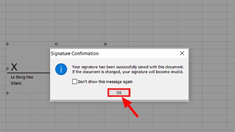 Hộp thoại thông báo Signature Confirmation