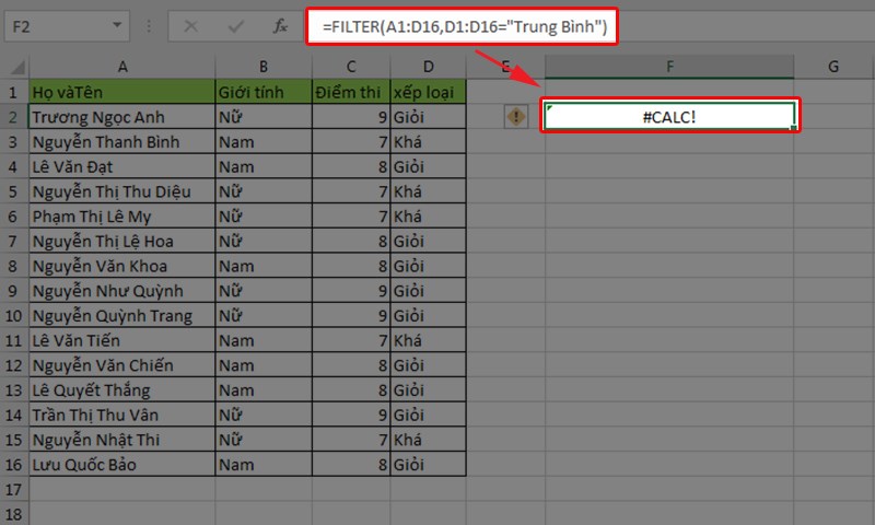 Lỗi #CALC! không tính toán được kết quả