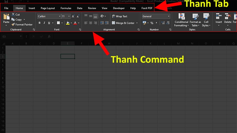 Thanh Tab và thanh Command trong Excel