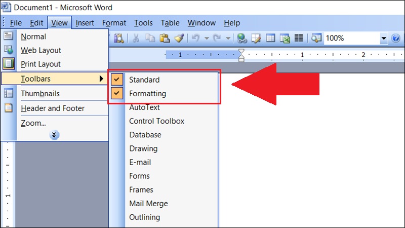 Chọn lần lượt Standard và Formating