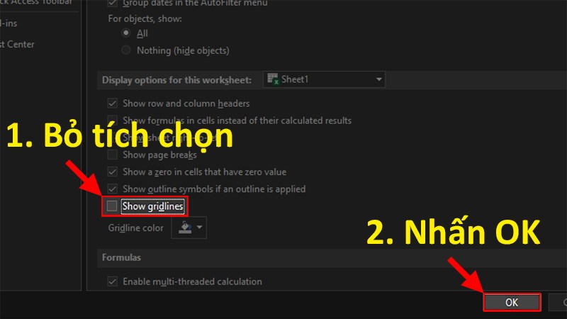 Nhấn OK để xóa dòng kẻ ô trong Excel vĩnh viễn