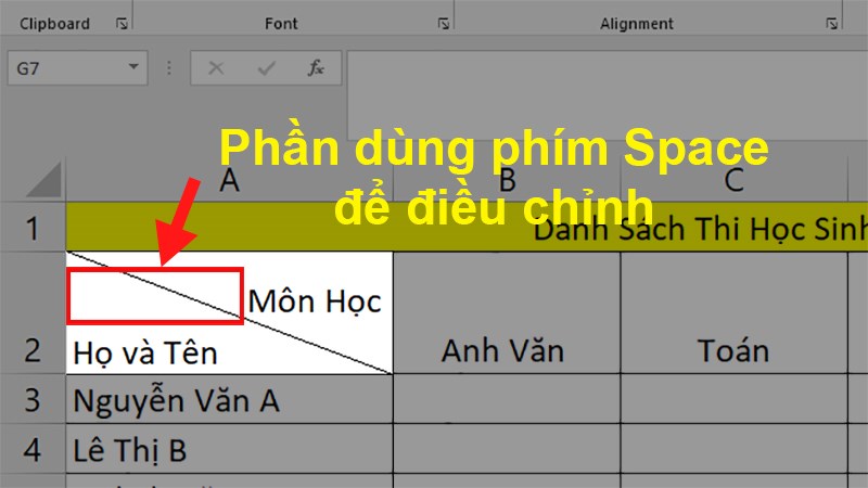 Căn chỉnh lại dữ liệu bằng phím Space (phím cách) cho giống với ví dụ