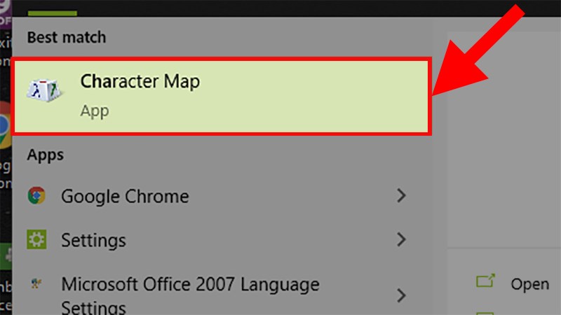 Chọn phần mềm Character Map
