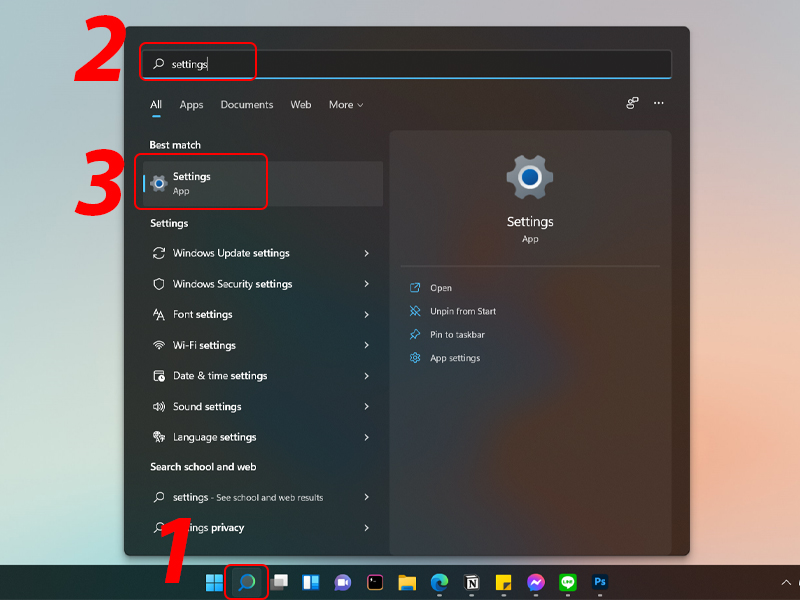 Mở Settings trên Windows 11