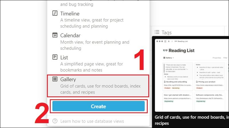 Chọn cách hi&ecirc;̉n thị Gallery