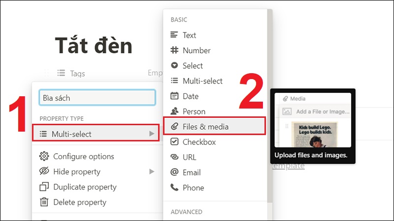 Chọn mục Files & media