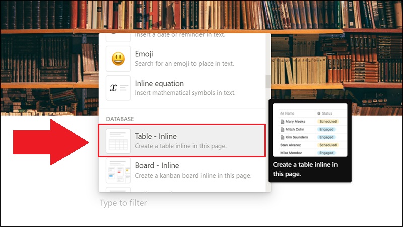 Chọn Table - Inline
