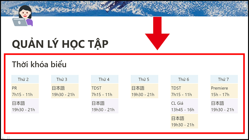 Nhấp chuột v&agrave;o c&aacute;c thứ trong tuần v&agrave; nhấn Enter để nhập c&aacute;c m&ocirc;n học