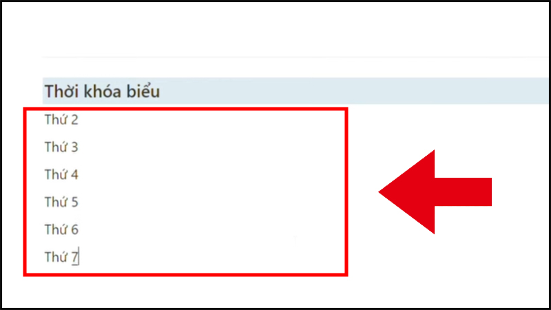 Nhập thứ trong tuần từ tr&ecirc;n xuống dưới