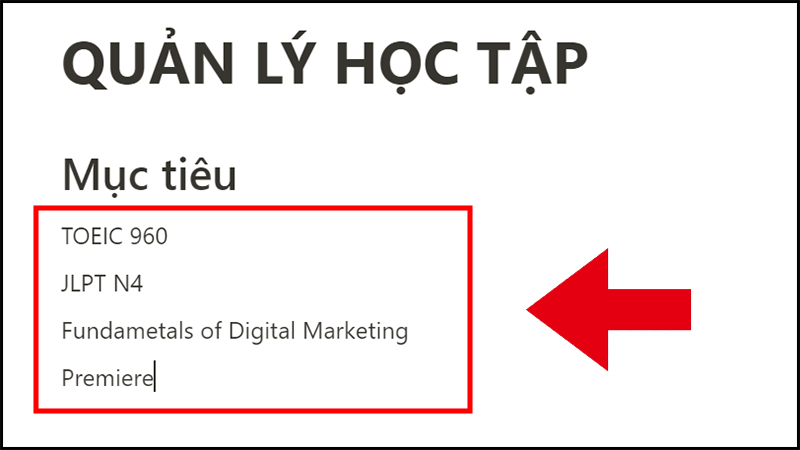 Nhập mục ti&ecirc;u học tập của bạn