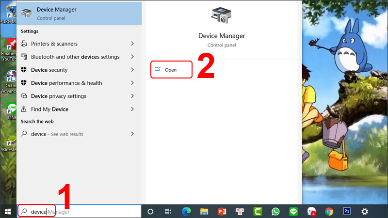 Tìm kiếm và mở Device Manager