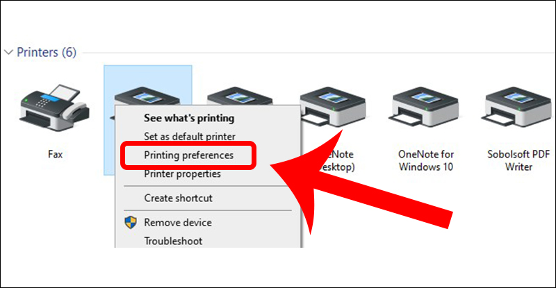 Chọn lệnh Printing preferences