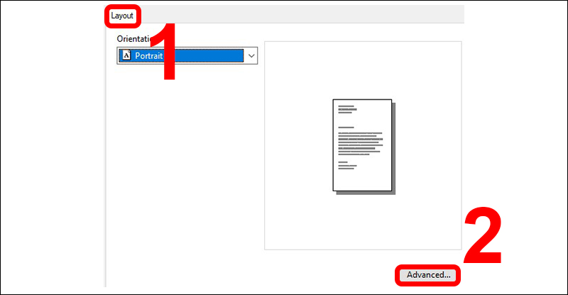 Chọn mục Advanced trong tab Layout