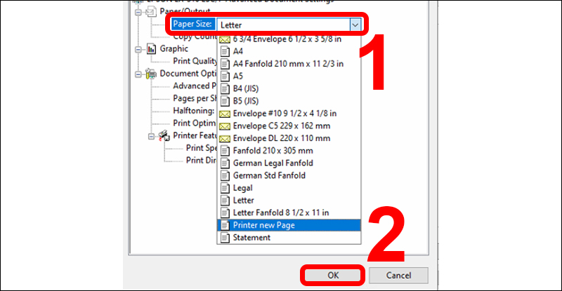 Chọn khổ giấy phù hợp với máy in đang sử dụng