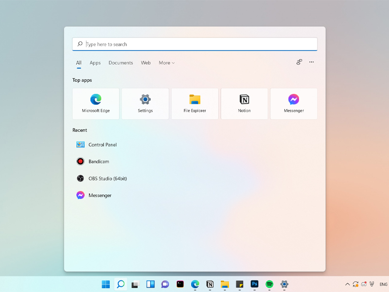 Giao diện tìm kiếm trên Windows 11