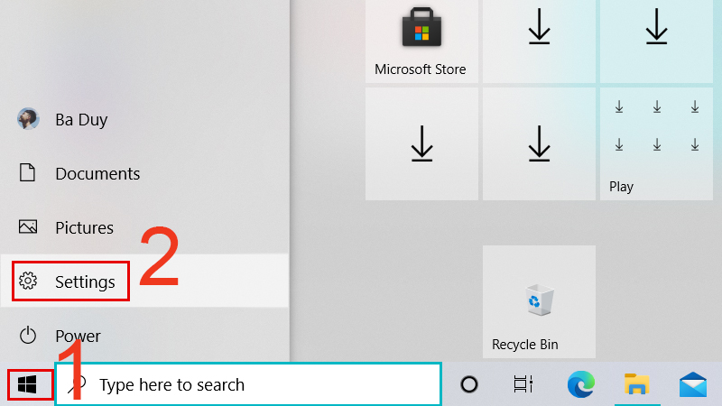 Nhấn v&agrave;o biểu tượng Windows, chọn Settings
