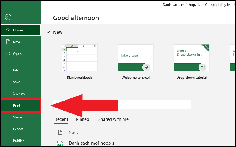 Chọn Print để in file