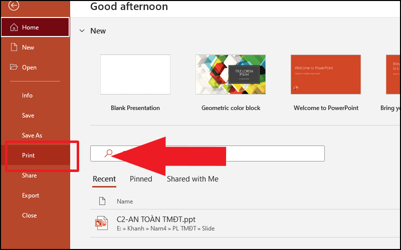 Chọn Print để in file