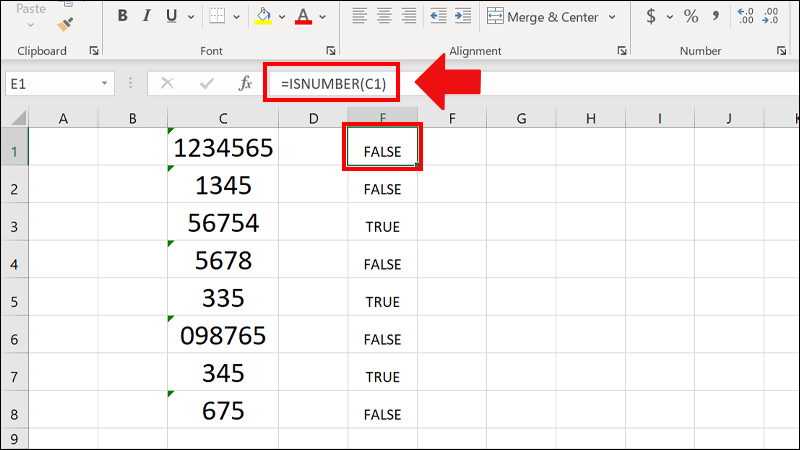 Sử dụng hàm ISNUMBER() để kiểm tra định dạng ô có phải là số không