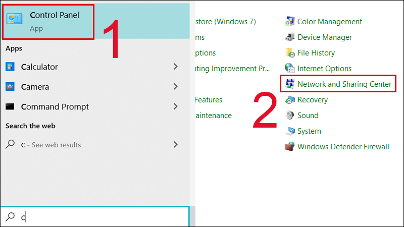 Mở Control Panel, nhấn vào mục Netword and Sharing Center