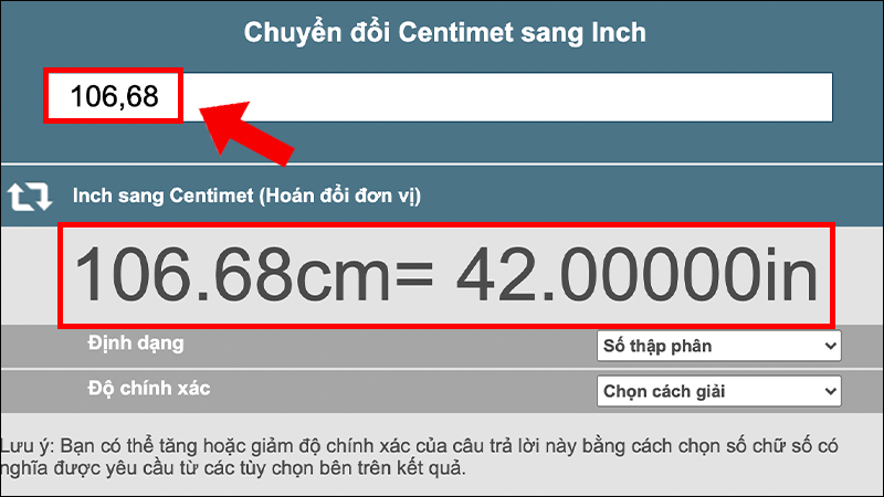 Bạn nhập số đo mà mình vừa đo được vào ô và hệ thống sẽ quy đổi sang inch cho bạn