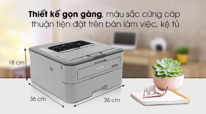 Máy in Brother HL-L2321D có kiểu dáng vuông vắn, màu sắc sạch sẽ