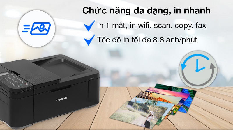 Máy in phun màu Canon TR4570S có chức năng đa dạng, tốc độ in cao