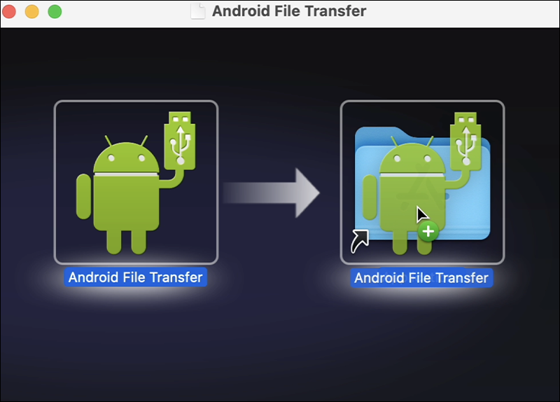 Bạn thực hiện k&eacute;o tập tin Android File Transfer v&agrave; thả v&agrave;o thư mục Applications