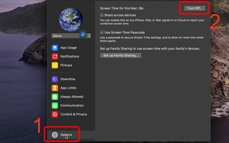  Bấm v&agrave;o Options rồi chọn Turn Off