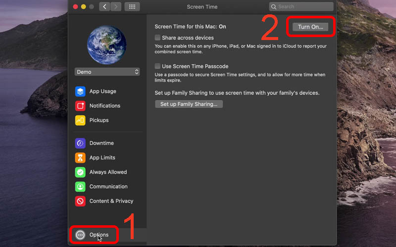  Chọn Options rồi nhấn v&agrave;o Turn On