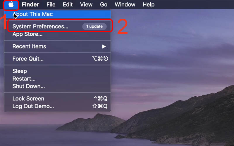 Nhấn v&agrave;o menu Apple rồi chọn mục System Preferences 