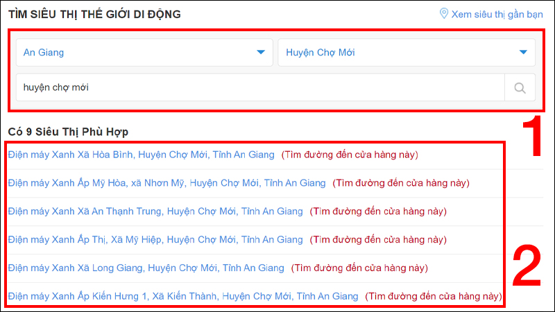 Tìm siêu thị Thế Giới Di Động