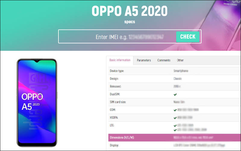 Trang web sẽ hiện tất cả các thông tin điện thoại OPPO 