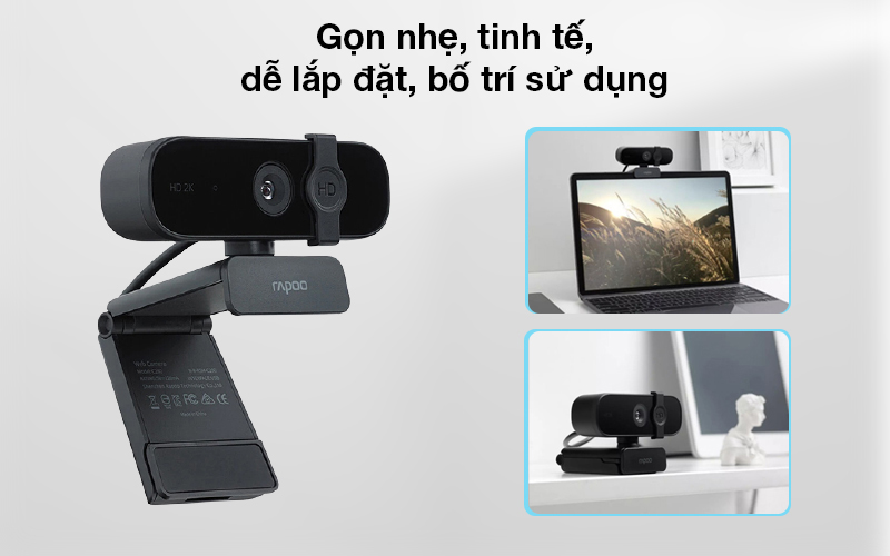 Webcam Rapoo c&oacute; thiết kế nhỏ gọn, mang tr&ecirc;n m&igrave;nh một lớp &aacute;o m&agrave;u đen thanh lịch