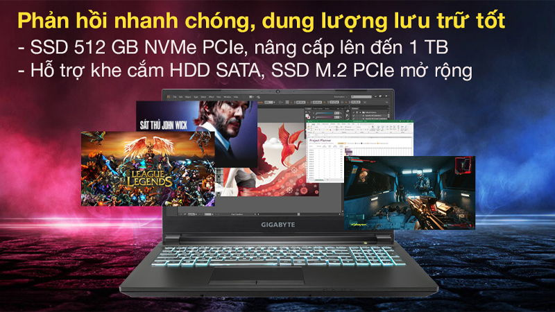 Sử dụng ổ cứng SSD 512 GB NVMe PCIe