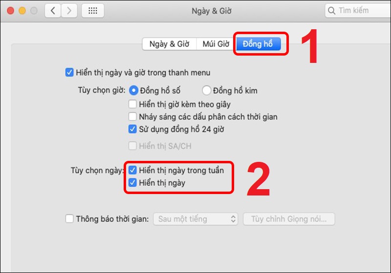 Tick vào tùy chọn Hiển thị ngày
