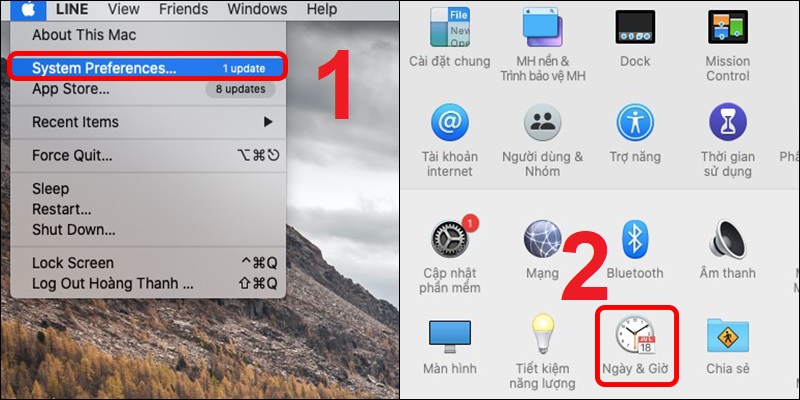Chọn Tùy chọn hệ thống sau đó bấm vào Ngày & giờ