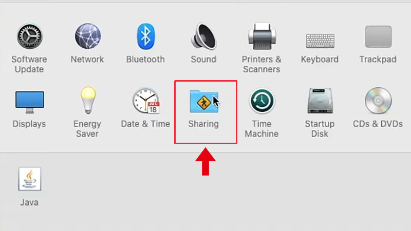 Chọn mục Chia sẻ trong giao diện Tùy chọn hệ thống