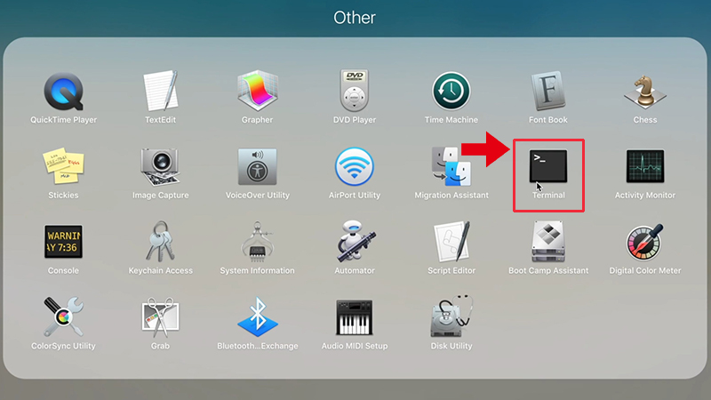 Ấn chọn biểu tượng Terminal để mở ứng dụng