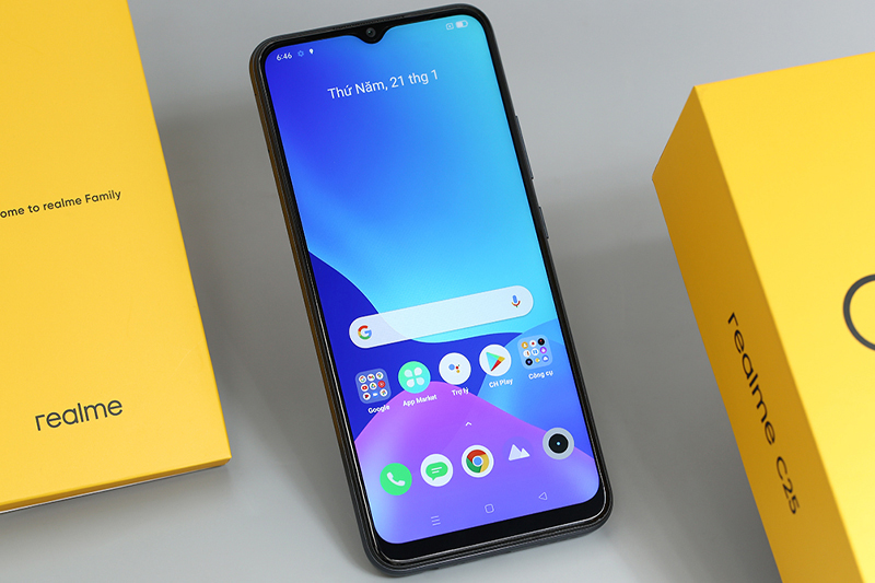 Realme C25 có thiết kế khá đơn giản với họa tiết kim cương