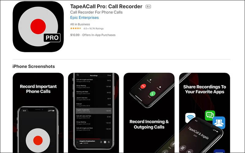 Ứng dụng TapeACall ghi âm cuộc gọi