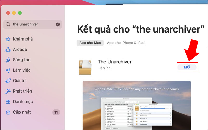 Mở The Unarchiver