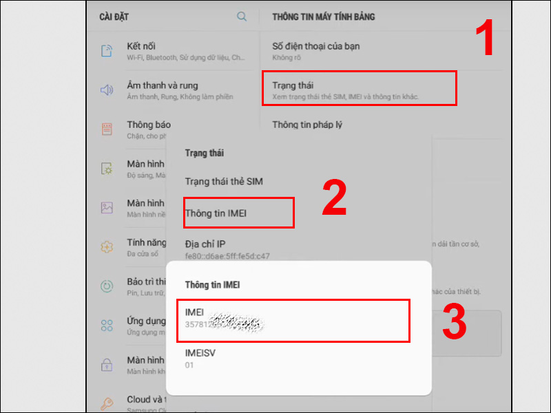 Lấy mã IMEI trên máy tính bảng Samsung trên hệ thống máy