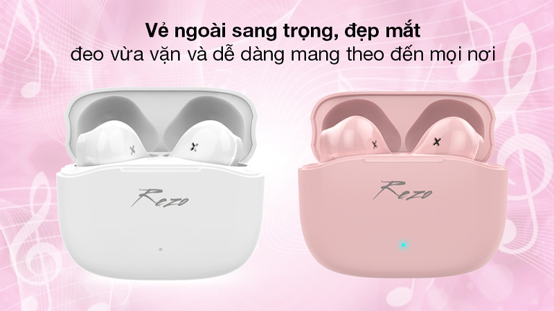 Tai nghe Bluetooth True Wireless Rezo F15 có thiết kế thanh lịch, hiện đại