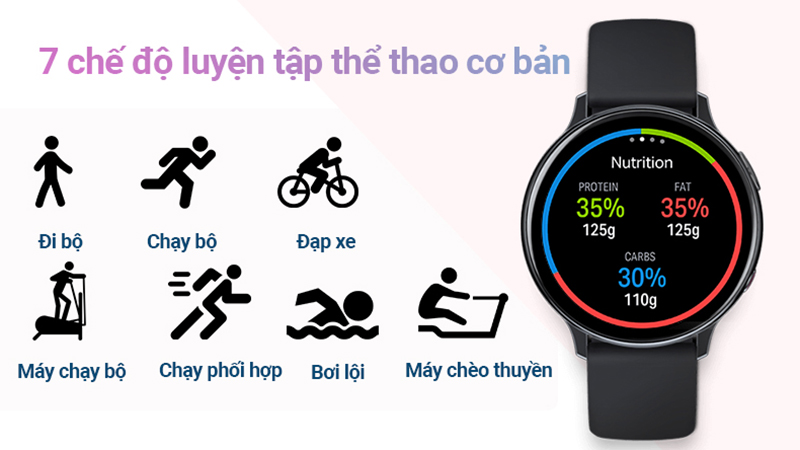 Active 2 c&ograve;n c&oacute; t&iacute;nh năng theo d&otilde;i 7 chế độ luyện tập thể thao cơ bản